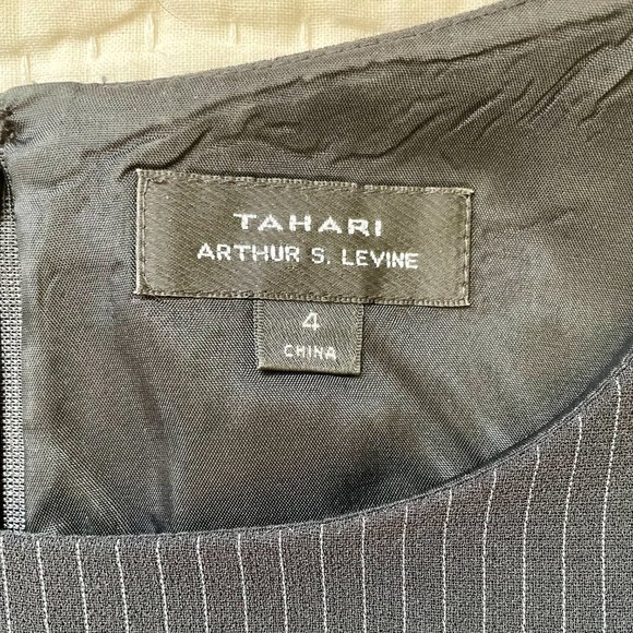 Tahari Belted Pinstripe Black Dress Size 4 - Picture 4 of 5